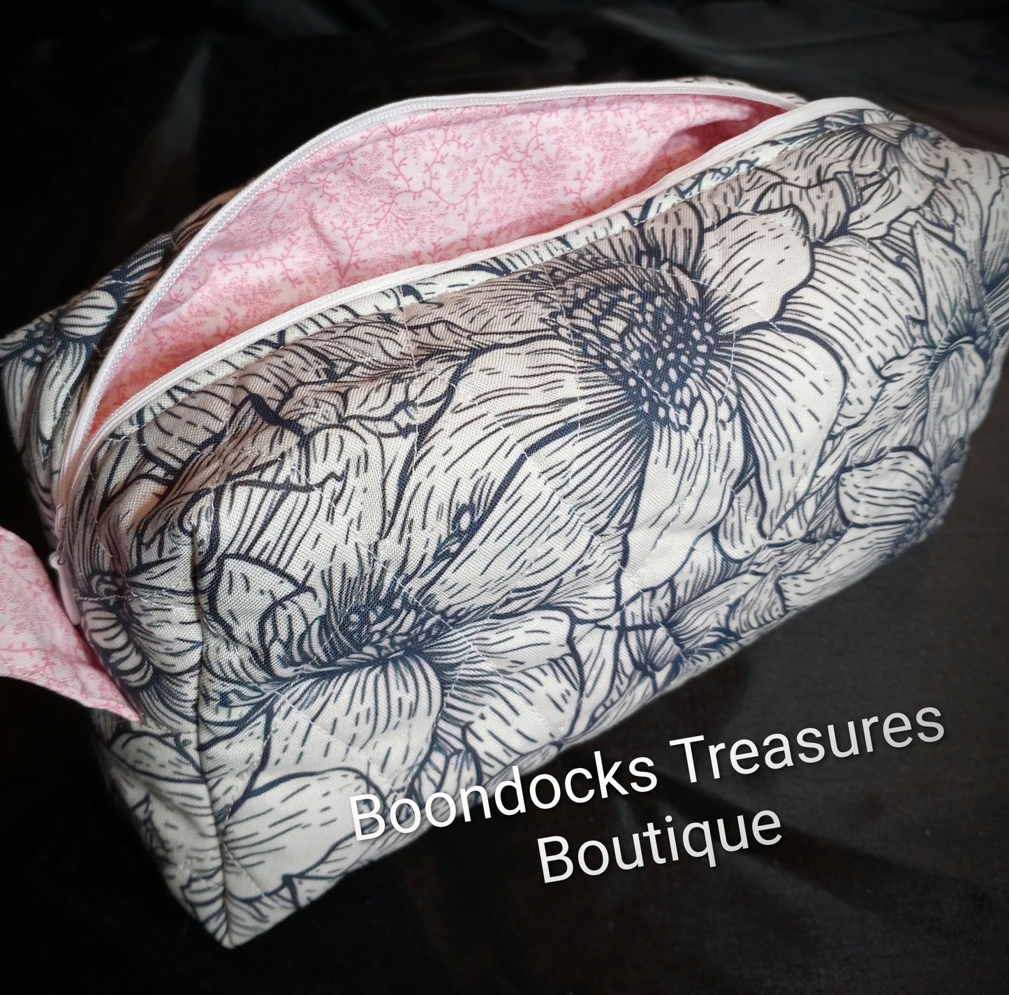 Handmade Makeup/Shaving Bag – "Hand Drawn Flowers" (Each One of a Kind)