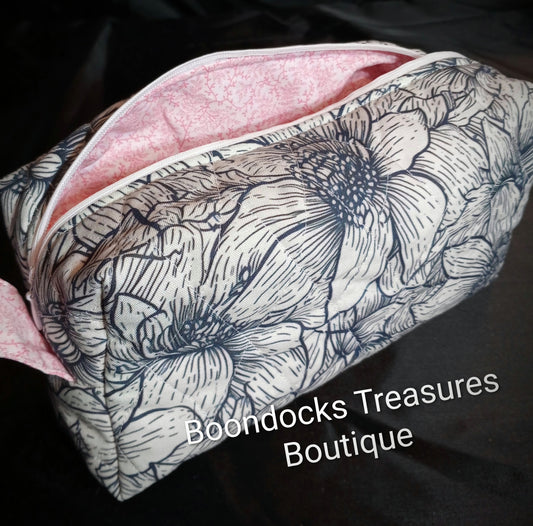 Handmade Makeup/Shaving Bag – "Hand Drawn Flowers" (Each One of a Kind)