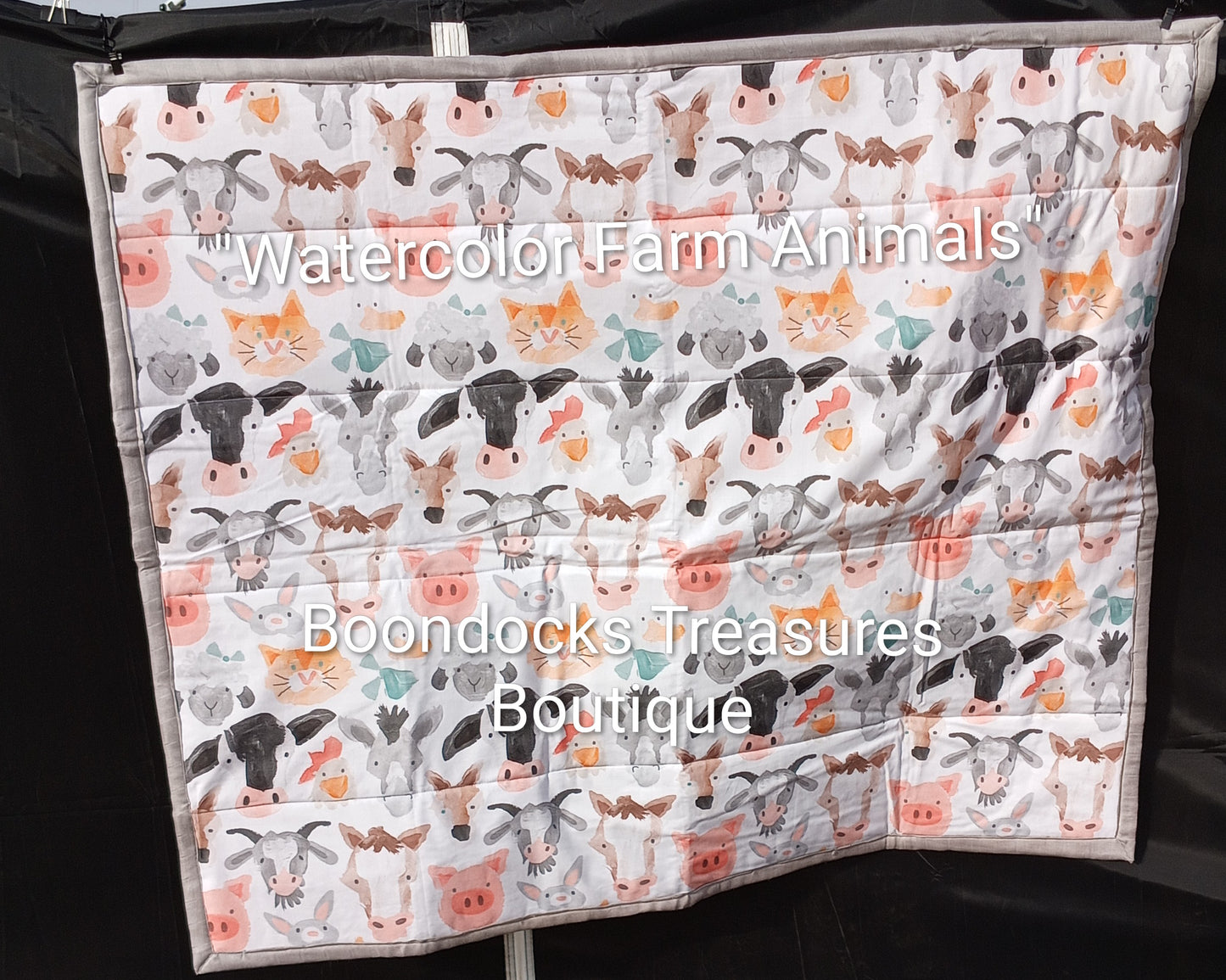 "Watercoler Farm Animals" handmade cotton and bamboo Baby Quilt