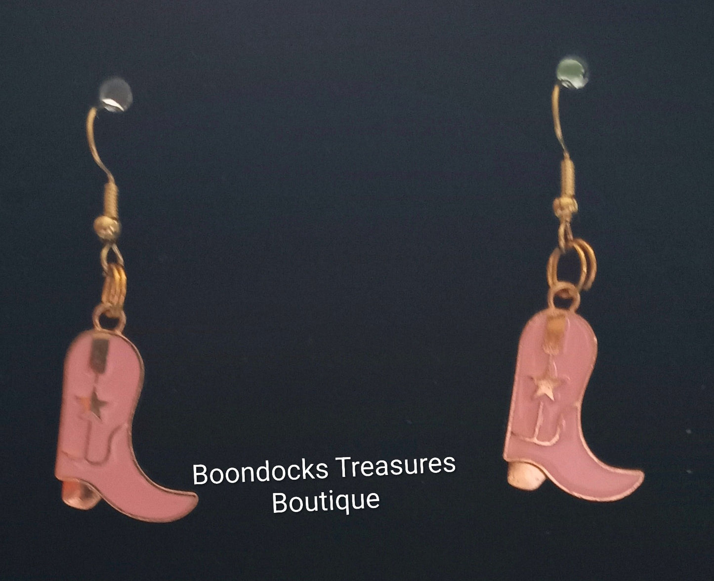 Pink and Gold Cowgirl Boots with Star detail Handmade Earrings