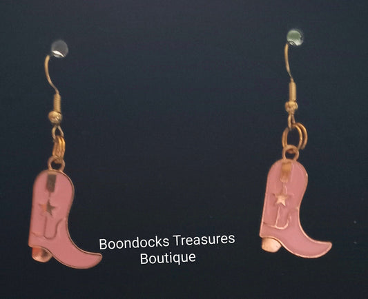 Pink and Gold Cowgirl Boots with Star detail Handmade Earrings