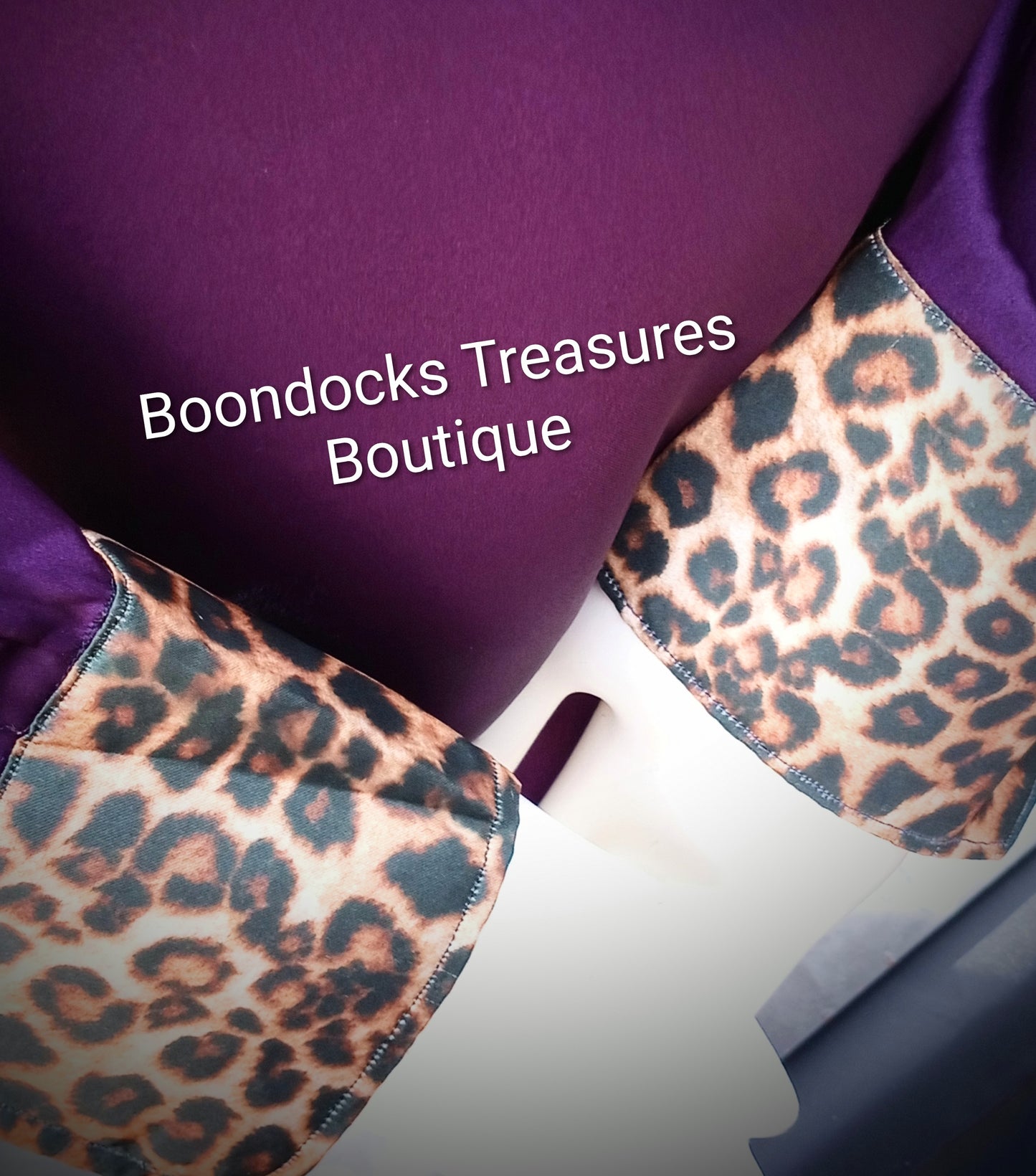 Purple satin shirt w/ dark leopard print ACCENTS- Women's and Teen's Handmade Button up Shirts Pearl Snap Shirts Western Shirts Rodeo Shirts Show Shirts