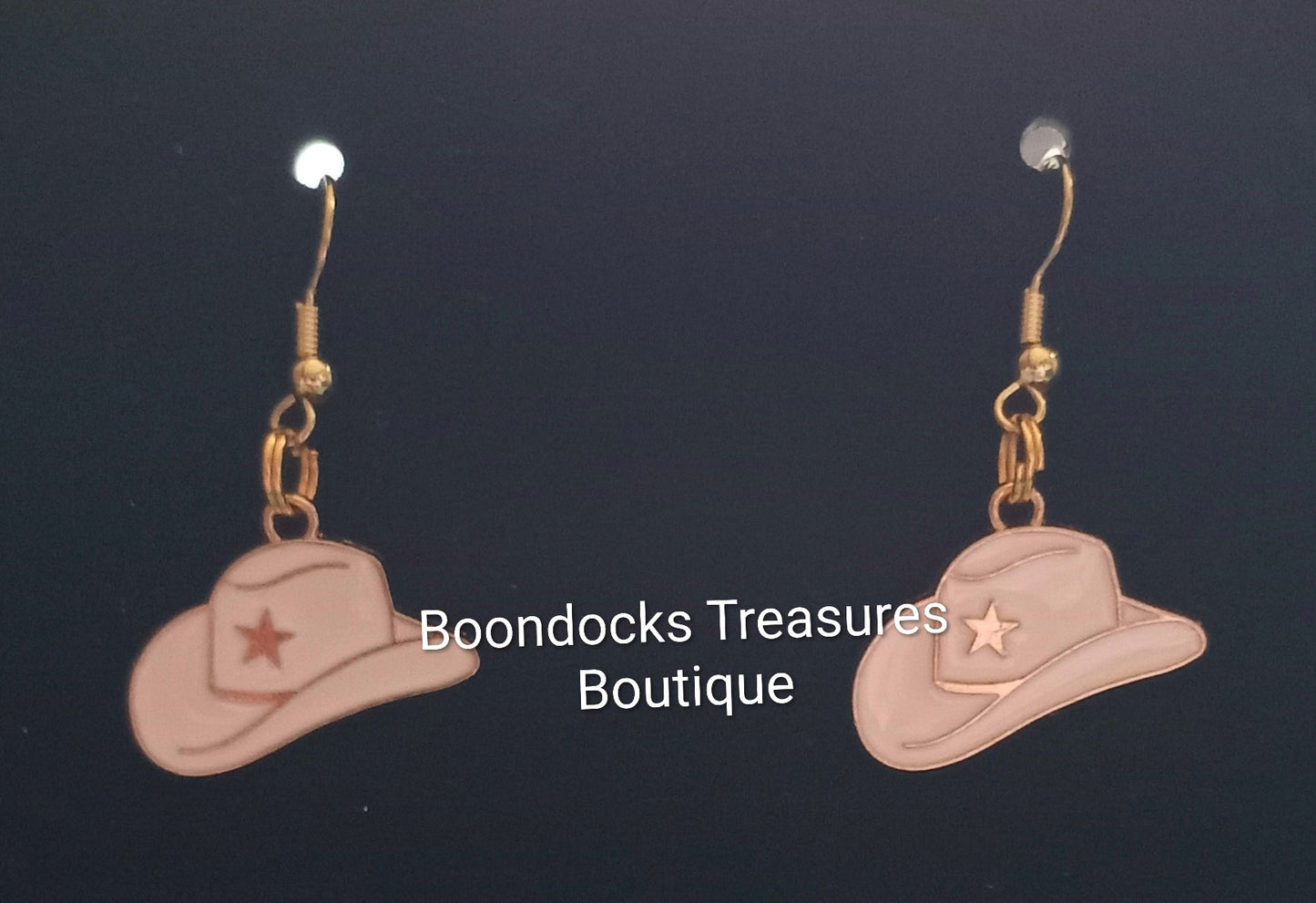 White and Gold Cowgirl Hat with Star detail Handmade Earrings