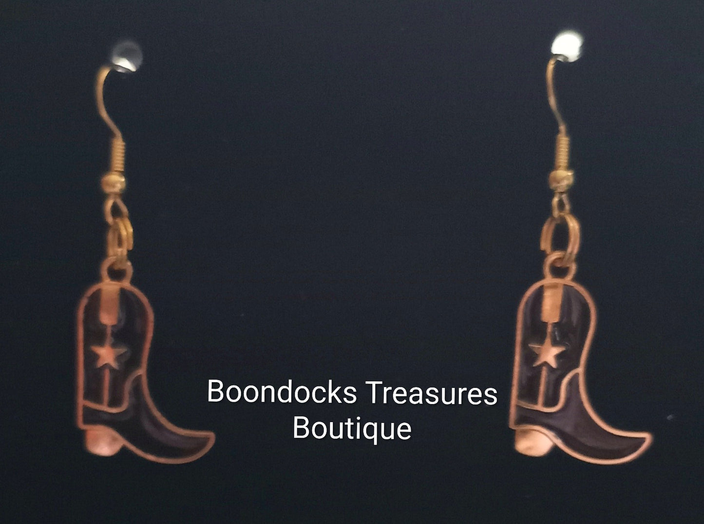 Black and Gold Cowgirl Boots with Star detail Handmade Earrings