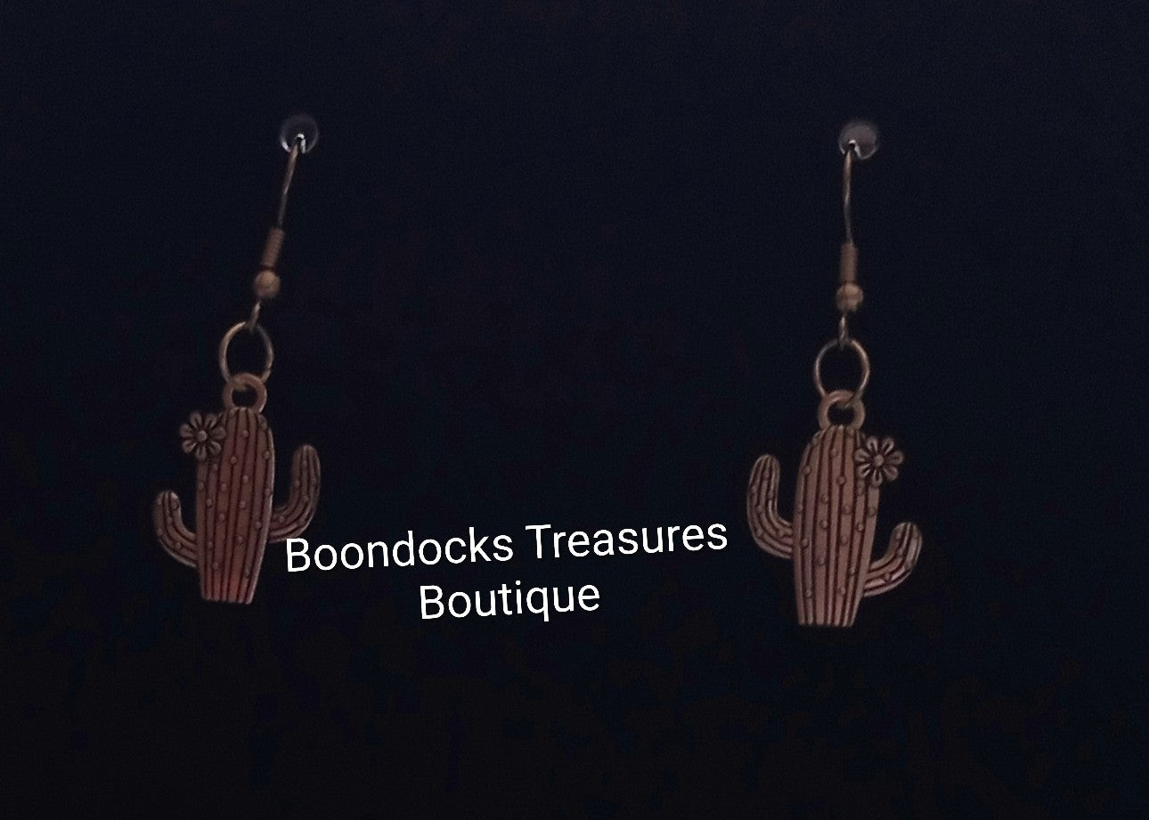 Silver Saguaro Cactus w/ flower Handmade Earrings