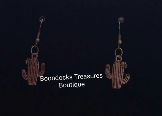 Silver Saguaro Cactus w/ flower Handmade Earrings