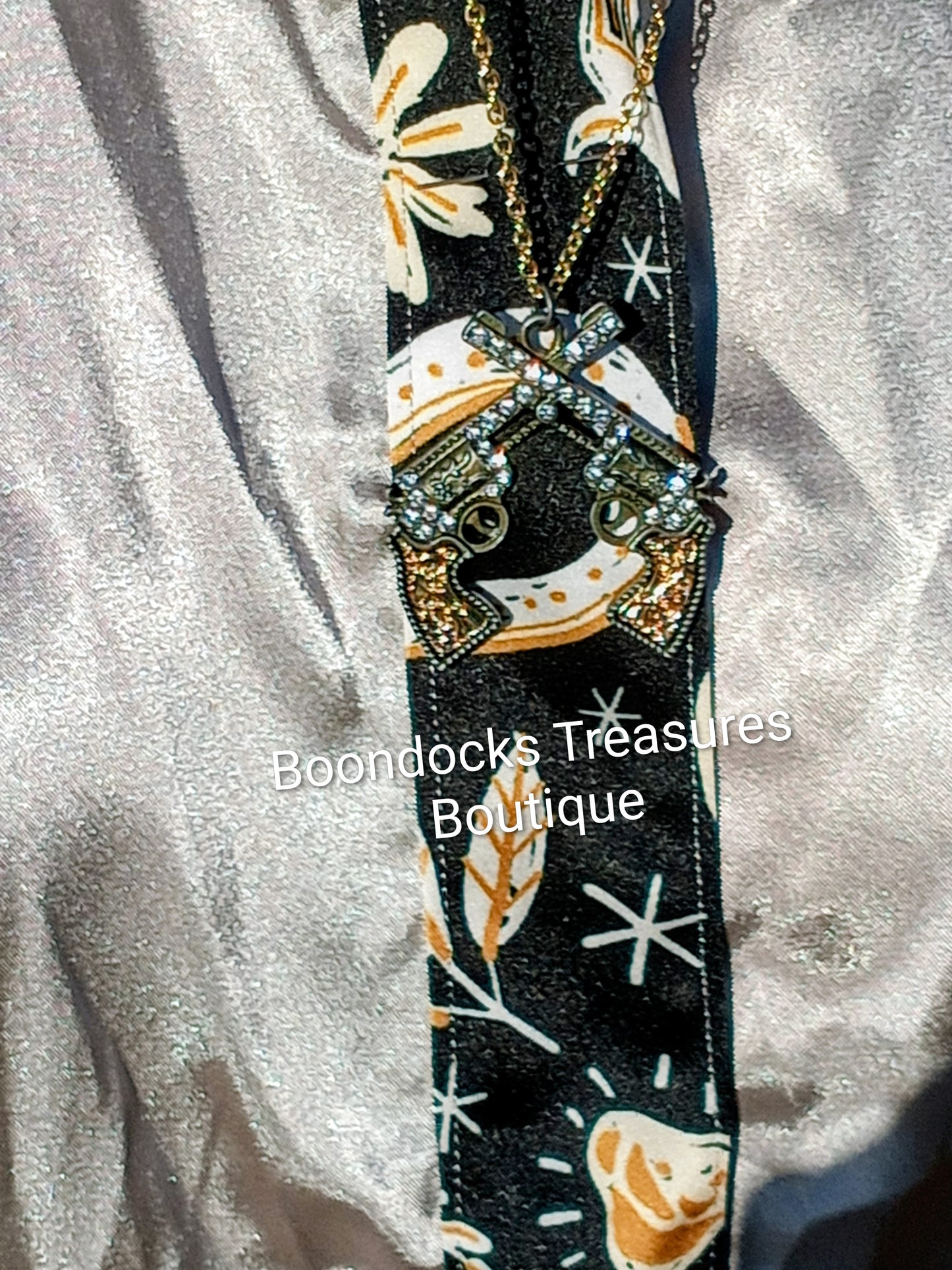 Rhinestone Dueling Pistols Pendant Necklace - Handmade- Silver and Gold