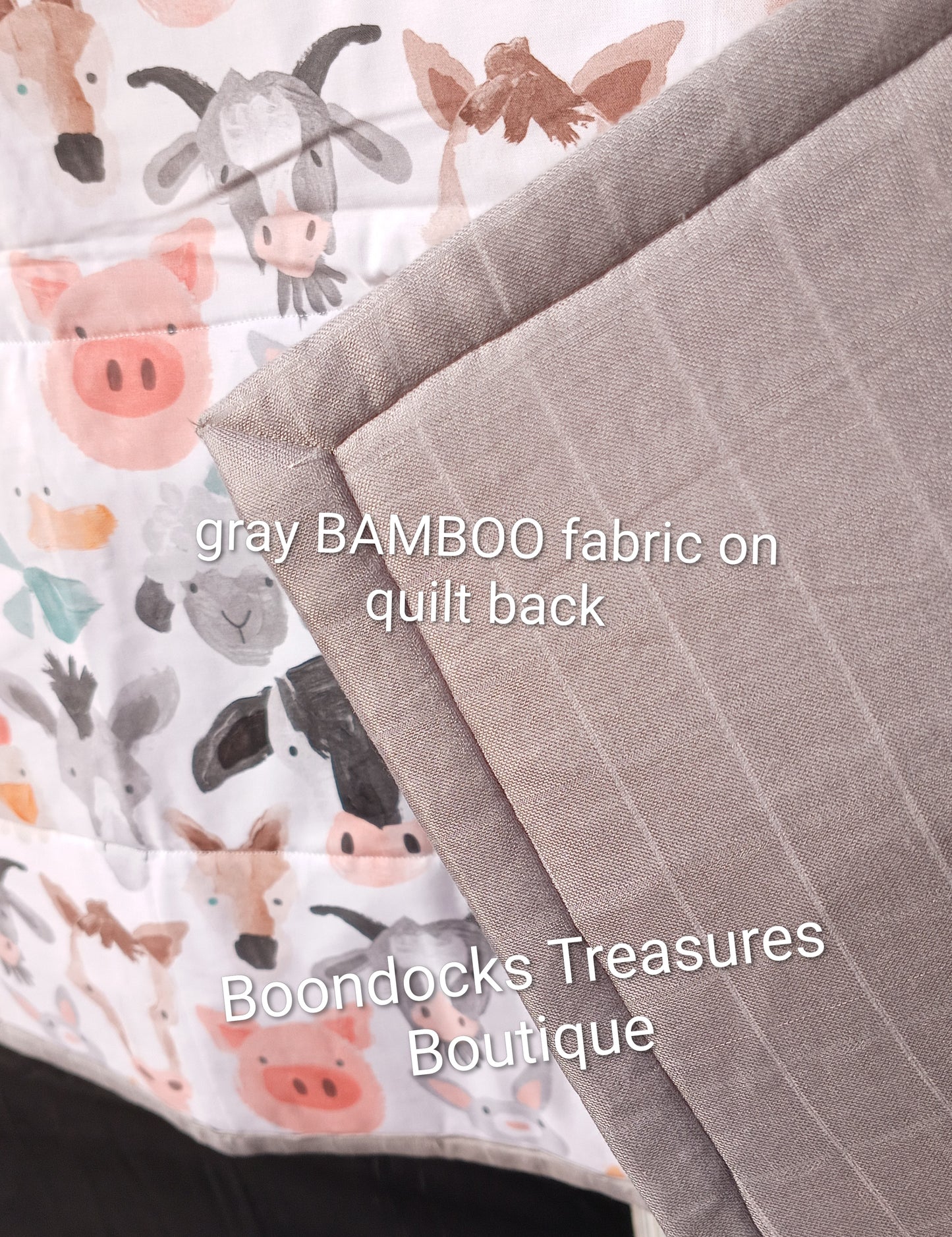 "Watercoler Farm Animals" handmade cotton and bamboo Baby Quilt