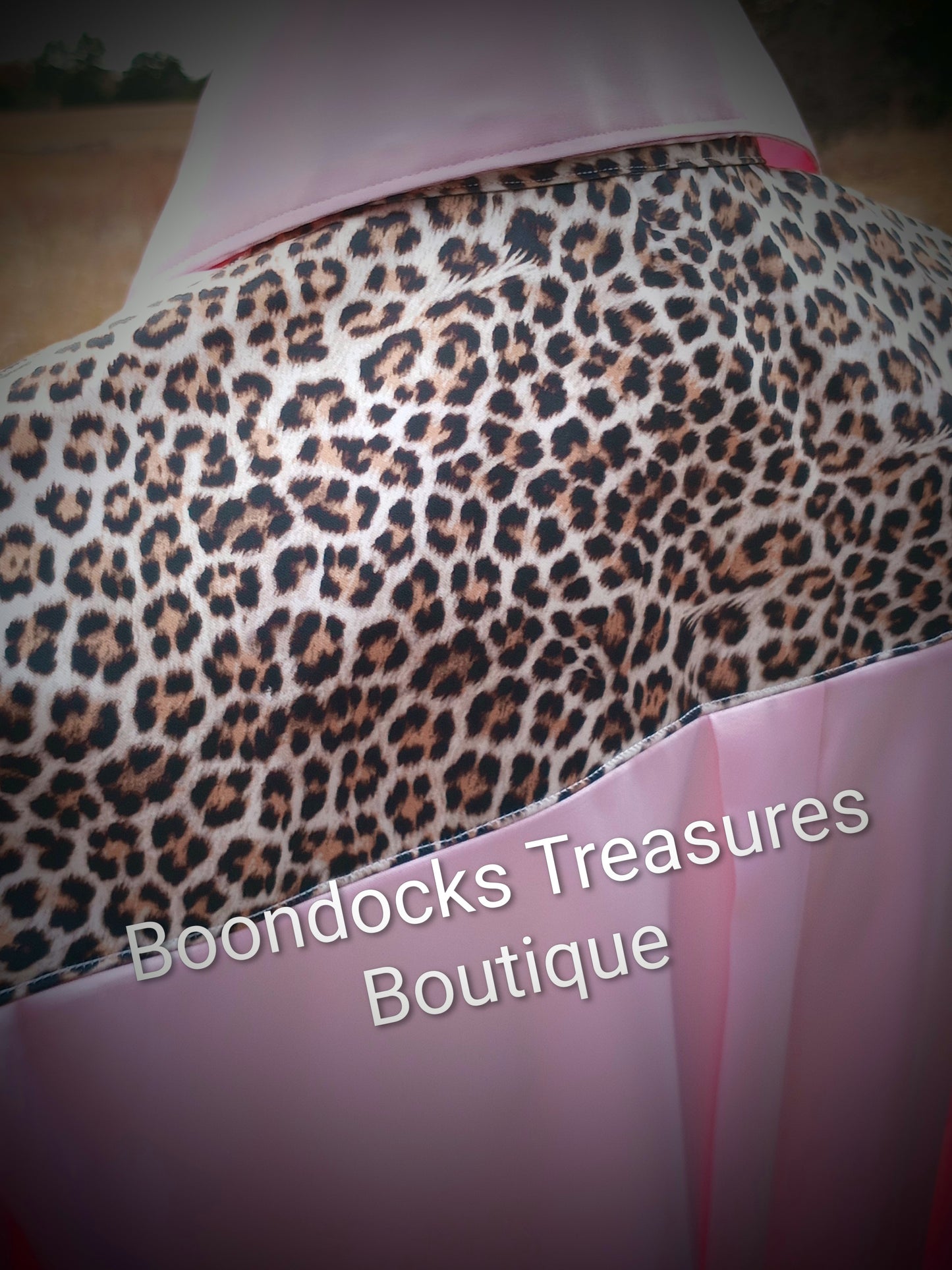 Baby Pink Satin w/ Cheetah print ACCENTS- Women's and Teen's Handmade Button up Shirts Pearl Snap Shirts Western Shirts Rodeo Shirts Show Shirts