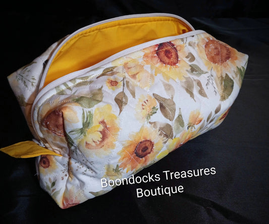 "Watercolor Sunflowers" Handmade Makeup & Travel Bag- One-of-a-Kind