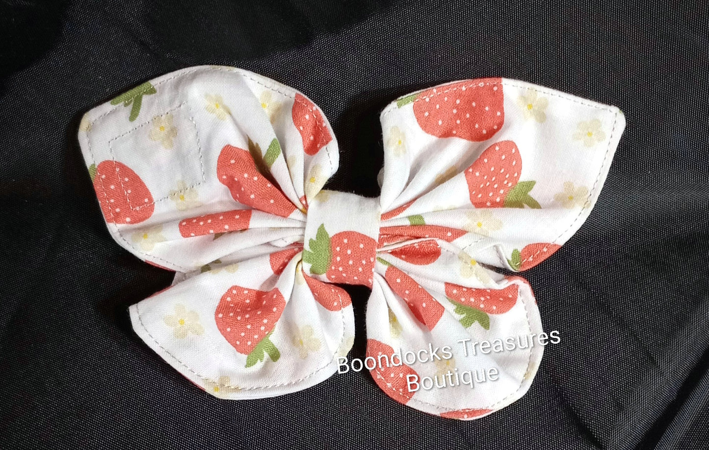 "Strawberries on White" Butterfly Handmade Hair Barrette