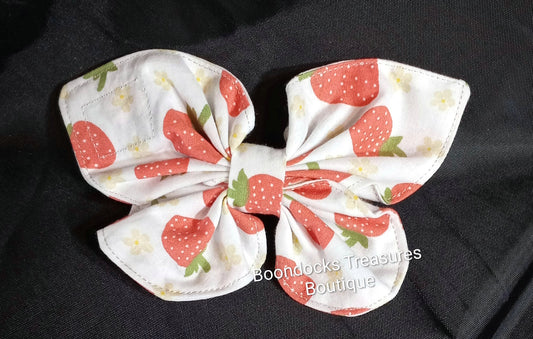 "Strawberries on White" Butterfly Handmade Hair Barrette