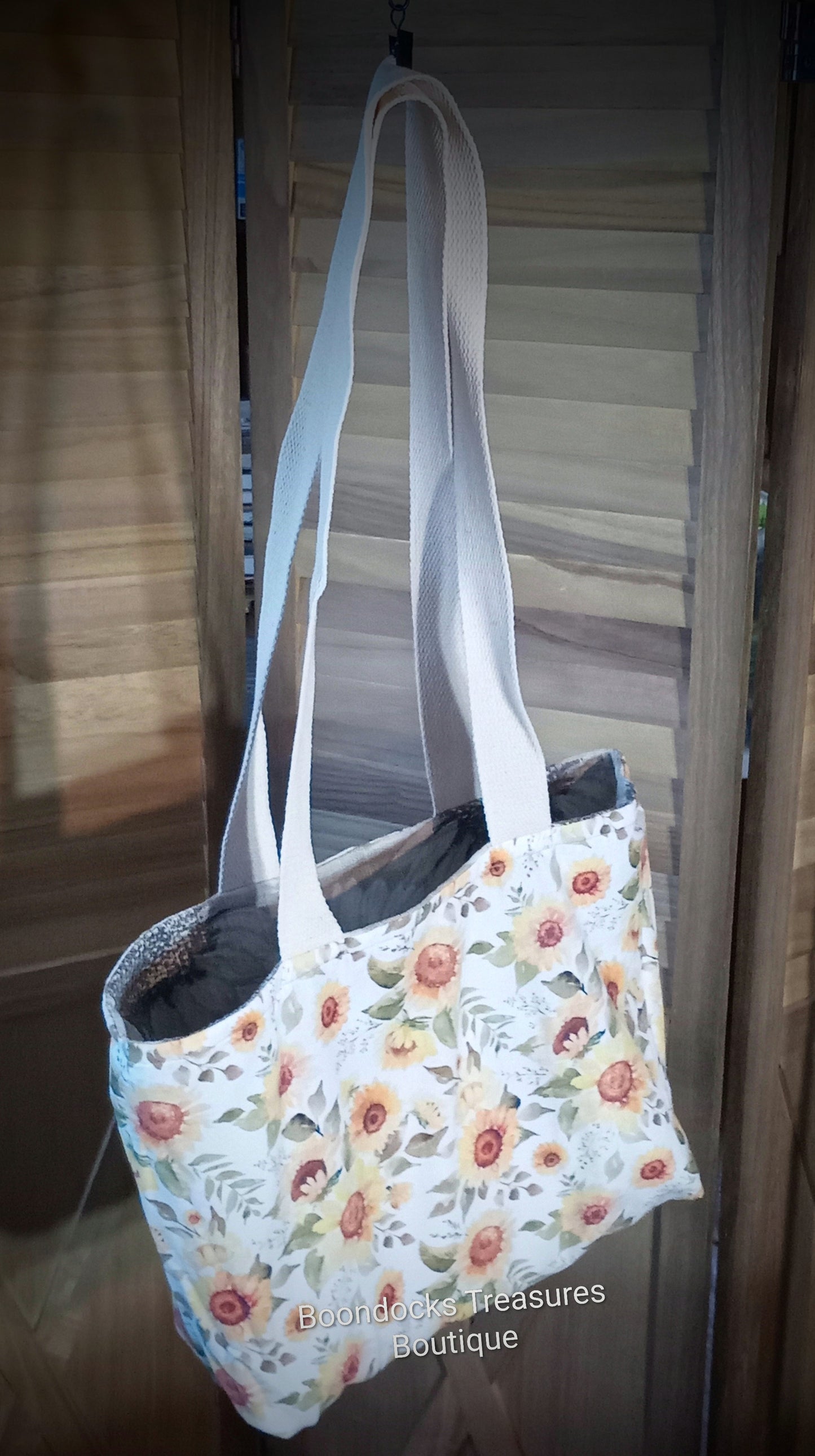 Handmade Tote Bag- "Sunflowers on Twill" w/ "Watercolor Sunflowers" Lining- Reversible- Matching Makeup Bag- Extra Large size