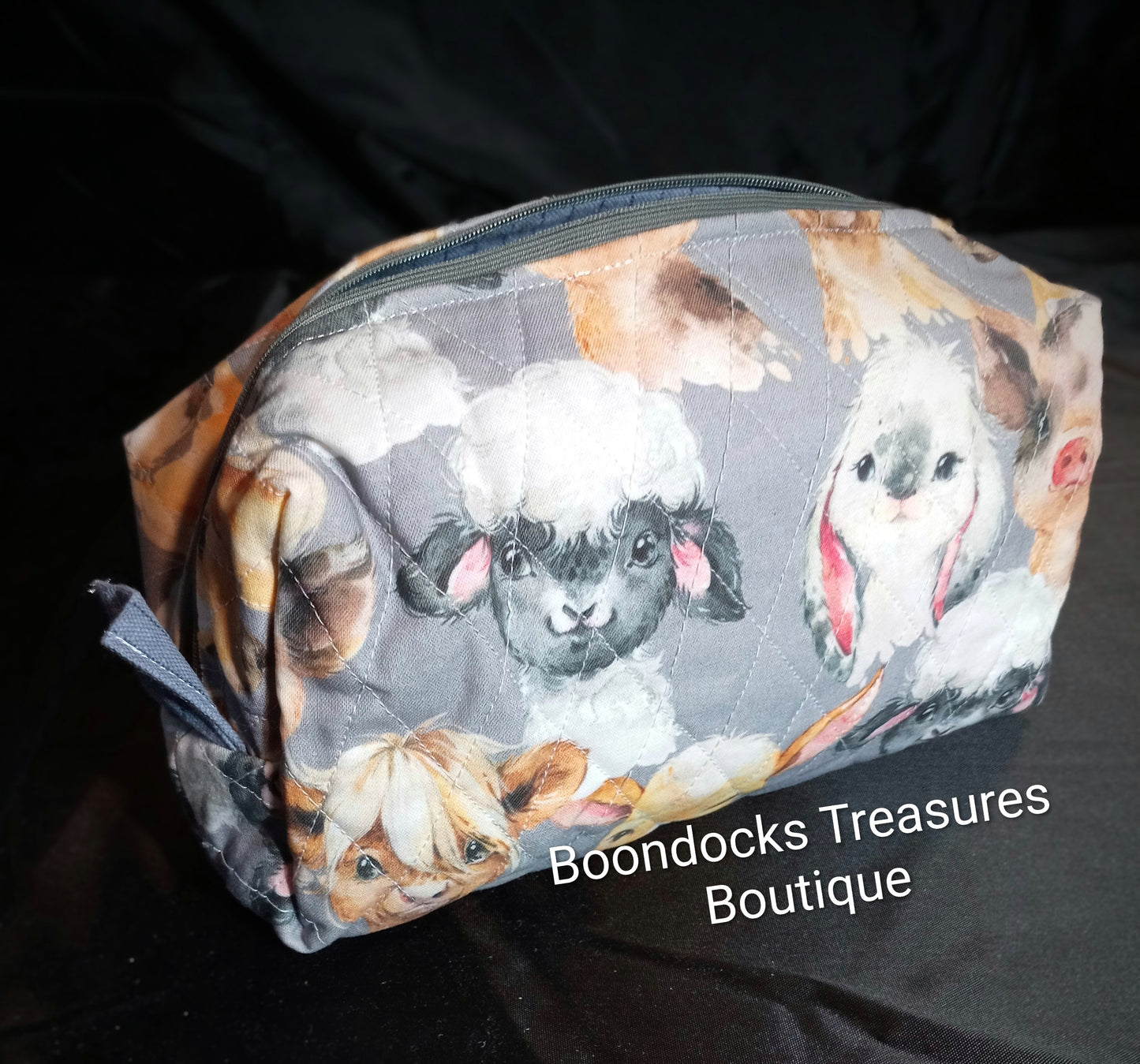 Handmade Makeup/Shaving Bag – "Watercolor Baby Farm Animals" (One of a Kind)