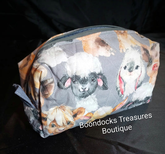 Handmade Makeup/Shaving Bag – "Watercolor Baby Farm Animals" (One of a Kind)