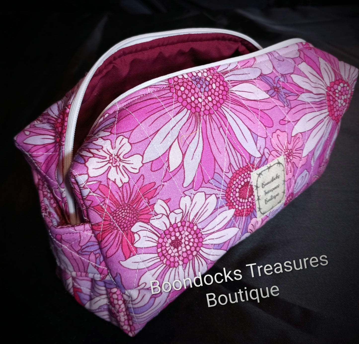 Handmade Makeup/Shaving Bag – "Hand Drawn Flowers" (Each One of a Kind)