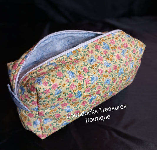 Handmade "Petite Flowers with Butterflies" Makeup & Travel Bag- Vintage Fabric